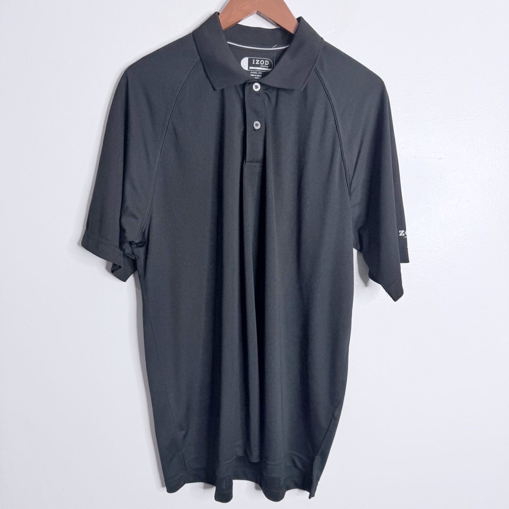 NWT Izod Men Golf Polo Large Short Sleeves Black Grid Cool FX Activewear Stretch